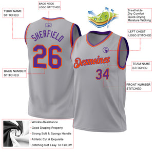 Custom Gray Purple-Orange Authentic Throwback Basketball Jersey