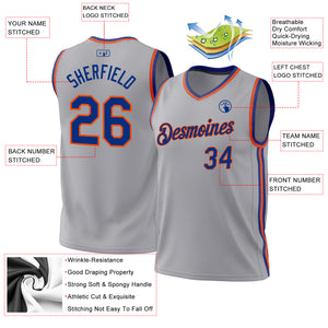 Custom Gray Royal-Orange Authentic Throwback Basketball Jersey