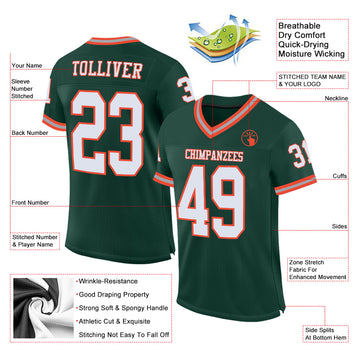 Custom Green White-Orange Mesh Authentic Throwback Football Jersey