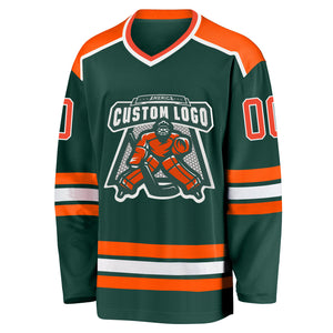 Custom Green Orange-White Hockey Jersey