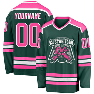 Custom Green Pink-White Hockey Jersey