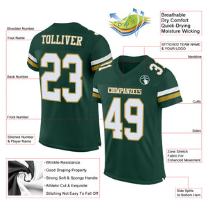 Custom Green White-Old Gold Mesh Authentic Football Jersey