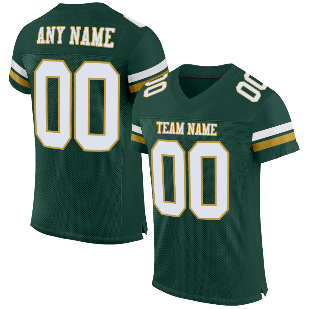 Custom Green White-Old Gold Mesh Authentic Football Jersey