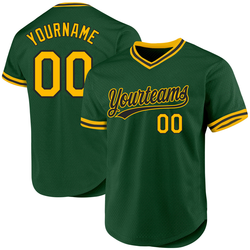 Custom Green Gold-Black Authentic Throwback Baseball Jersey