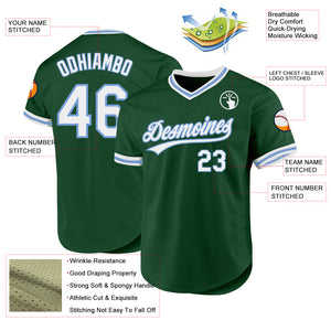 Custom Green White-Light Blue Authentic Throwback Baseball Jersey