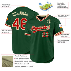 Custom Green Red-Cream Authentic Throwback Baseball Jersey