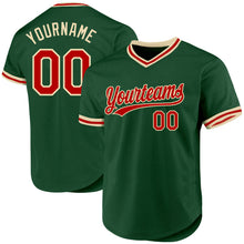 Load image into Gallery viewer, Custom Green Red-Cream Authentic Throwback Baseball Jersey
