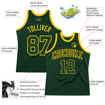 Custom Hunter Green Green-Gold Authentic Throwback Basketball Jersey