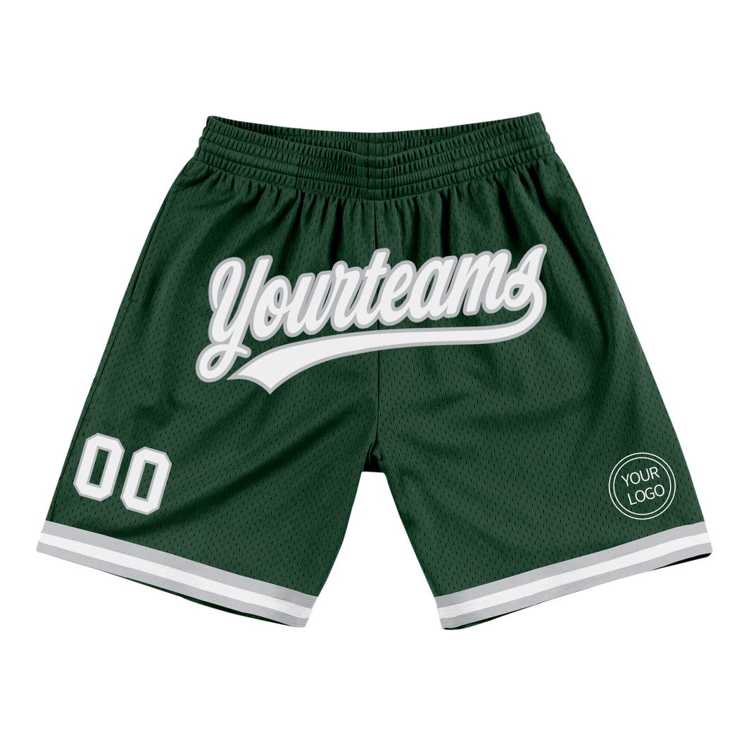 Custom Hunter Green White-Gray Authentic Throwback Basketball Shorts