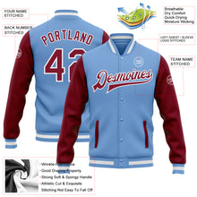 Load image into Gallery viewer, Custom Light Blue Crimson-White Bomber Full-Snap Varsity Letterman Two Tone Jacket
