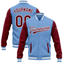 Load image into Gallery viewer, Custom Light Blue Crimson-White Bomber Full-Snap Varsity Letterman Two Tone Jacket
