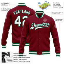 Load image into Gallery viewer, Custom Crimson White-Kelly Green Bomber Full-Snap Varsity Letterman Jacket
