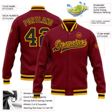 Load image into Gallery viewer, Custom Crimson Black-Gold Bomber Full-Snap Varsity Letterman Jacket
