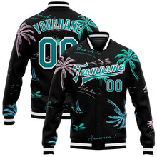 Load image into Gallery viewer, Custom Black Teal-White Hawaii Palm Trees 3D Bomber Full-Snap Varsity Letterman Jacket
