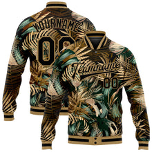 Load image into Gallery viewer, Custom Black Black-Old Gold Hawaii Palm Trees 3D Bomber Full-Snap Varsity Letterman Jacket
