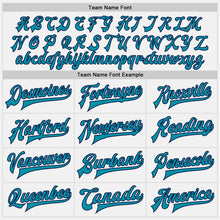 Load image into Gallery viewer, Custom White Teal Pinstripe Teal-Navy Bomber Full-Snap Varsity Letterman Jacket
