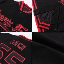 Load image into Gallery viewer, Custom Black White-Red Bomber Full-Snap Varsity Letterman Split Fashion Jacket
