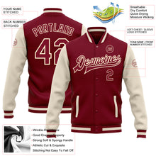 Load image into Gallery viewer, Custom Crimson Crimson Cream-Maroon Bomber Full-Snap Varsity Letterman Two Tone Jacket
