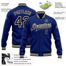 Load image into Gallery viewer, Custom Royal Black-Cream Bomber Full-Snap Varsity Letterman Jacket
