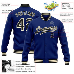 Custom Royal Black-Cream Bomber Full-Snap Varsity Letterman Jacket