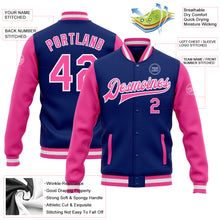 Load image into Gallery viewer, Custom Royal Pink-White Bomber Full-Snap Varsity Letterman Two Tone Jacket
