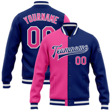 Load image into Gallery viewer, Custom Royal Pink-White Bomber Full-Snap Varsity Letterman Split Fashion Jacket
