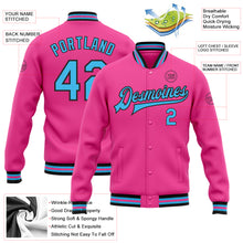 Load image into Gallery viewer, Custom Pink Sky Blue-Black Bomber Full-Snap Varsity Letterman Jacket
