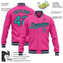Load image into Gallery viewer, Custom Pink Aqua-Black Bomber Full-Snap Varsity Letterman Jacket
