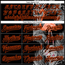 Load image into Gallery viewer, Custom Black Orange-Gray Flamingo And Tropical Hawaii Palm Plants 3D Bomber Full-Snap Varsity Letterman Jacket
