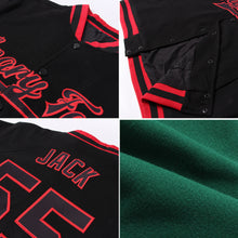 Load image into Gallery viewer, Custom Kelly Green Gold-Black Bomber Full-Snap Varsity Letterman Jacket
