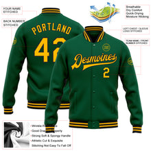 Load image into Gallery viewer, Custom Kelly Green Gold-Black Bomber Full-Snap Varsity Letterman Jacket
