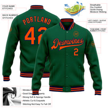 Load image into Gallery viewer, Custom Kelly Green Orange-Navy Bomber Full-Snap Varsity Letterman Jacket
