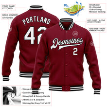 Load image into Gallery viewer, Custom Crimson White-Black Bomber Full-Snap Varsity Letterman Jacket
