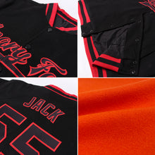 Load image into Gallery viewer, Custom Orange Black-Old Gold Bomber Full-Snap Varsity Letterman Jacket
