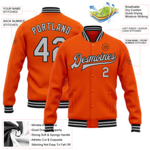 Load image into Gallery viewer, Custom Orange Gray-Black Bomber Full-Snap Varsity Letterman Jacket
