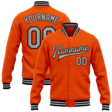 Load image into Gallery viewer, Custom Orange Gray-Black Bomber Full-Snap Varsity Letterman Jacket
