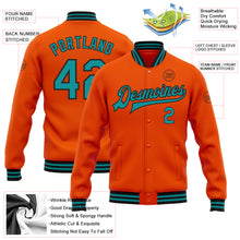 Load image into Gallery viewer, Custom Orange Teal-Black Bomber Full-Snap Varsity Letterman Jacket
