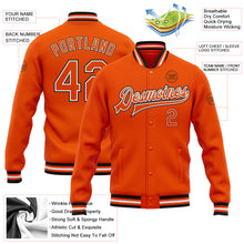 Load image into Gallery viewer, Custom Orange White-Black Bomber Full-Snap Varsity Letterman Jacket
