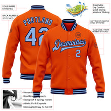 Load image into Gallery viewer, Custom Orange Light Blue-Navy Bomber Full-Snap Varsity Letterman Jacket
