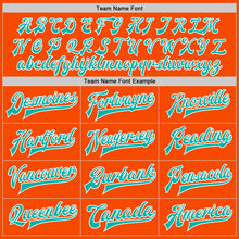 Load image into Gallery viewer, Custom Orange Aqua-White Bomber Full-Snap Varsity Letterman Jacket
