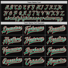 Load image into Gallery viewer, Custom Black Red Pinstripe Kelly Green-White Bomber Full-Snap Varsity Letterman Jacket
