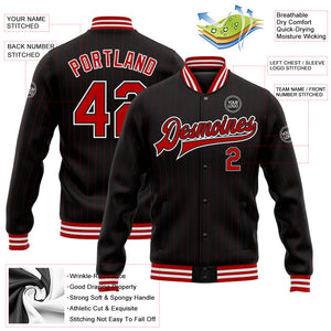 Custom Black Red Pinstripe Red-White Bomber Full-Snap Varsity Letterman Jacket