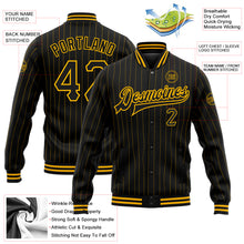 Load image into Gallery viewer, Custom Black Gold Pinstripe Gold Bomber Full-Snap Varsity Letterman Jacket
