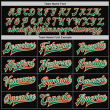 Load image into Gallery viewer, Custom Black Orange Pinstripe Kelly Green-White Bomber Full-Snap Varsity Letterman Jacket
