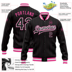 Custom Black Pink Pinstripe Black-White Bomber Full-Snap Varsity Letterman Jacket