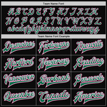 Load image into Gallery viewer, Custom Black White Pinstripe Pink-Kelly Green Bomber Full-Snap Varsity Letterman Jacket
