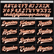 Load image into Gallery viewer, Custom Black White Pinstripe Orange Bomber Full-Snap Varsity Letterman Jacket
