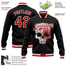 Load image into Gallery viewer, Custom Black Red-White Skull Fashion 3D Bomber Full-Snap Varsity Letterman Jacket
