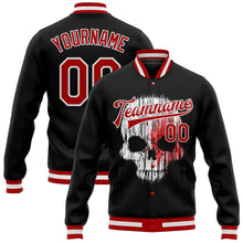 Load image into Gallery viewer, Custom Black Red-White Skull Fashion 3D Bomber Full-Snap Varsity Letterman Jacket
