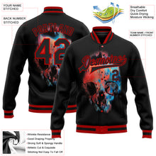 Load image into Gallery viewer, Custom Black Red Skull Fashion 3D Bomber Full-Snap Varsity Letterman Jacket
